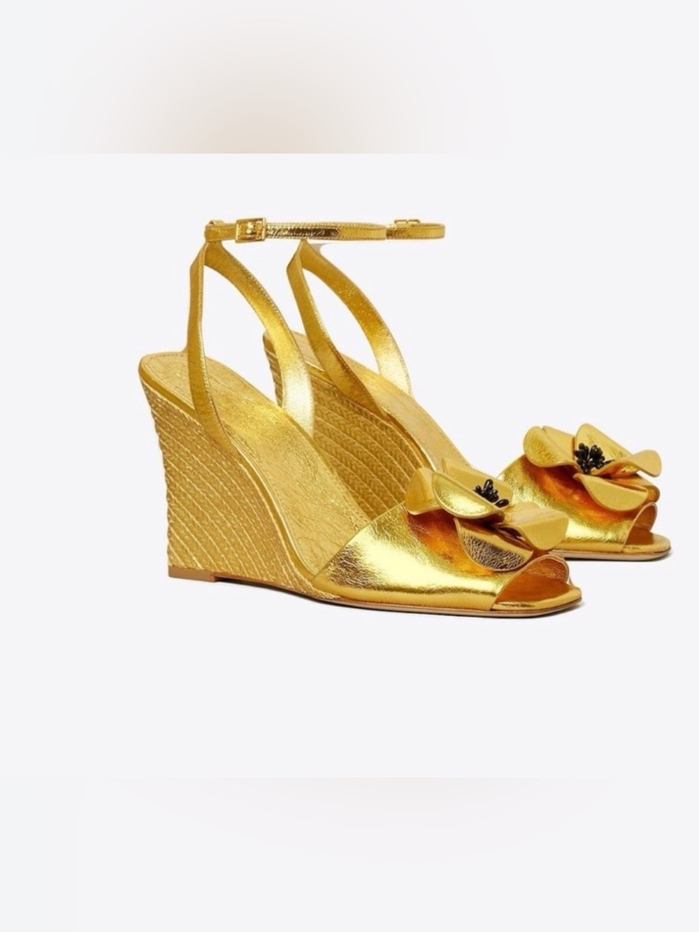 Tory Burch Gold Floral Bow High-Heel Sandals - Picture 5 of 5